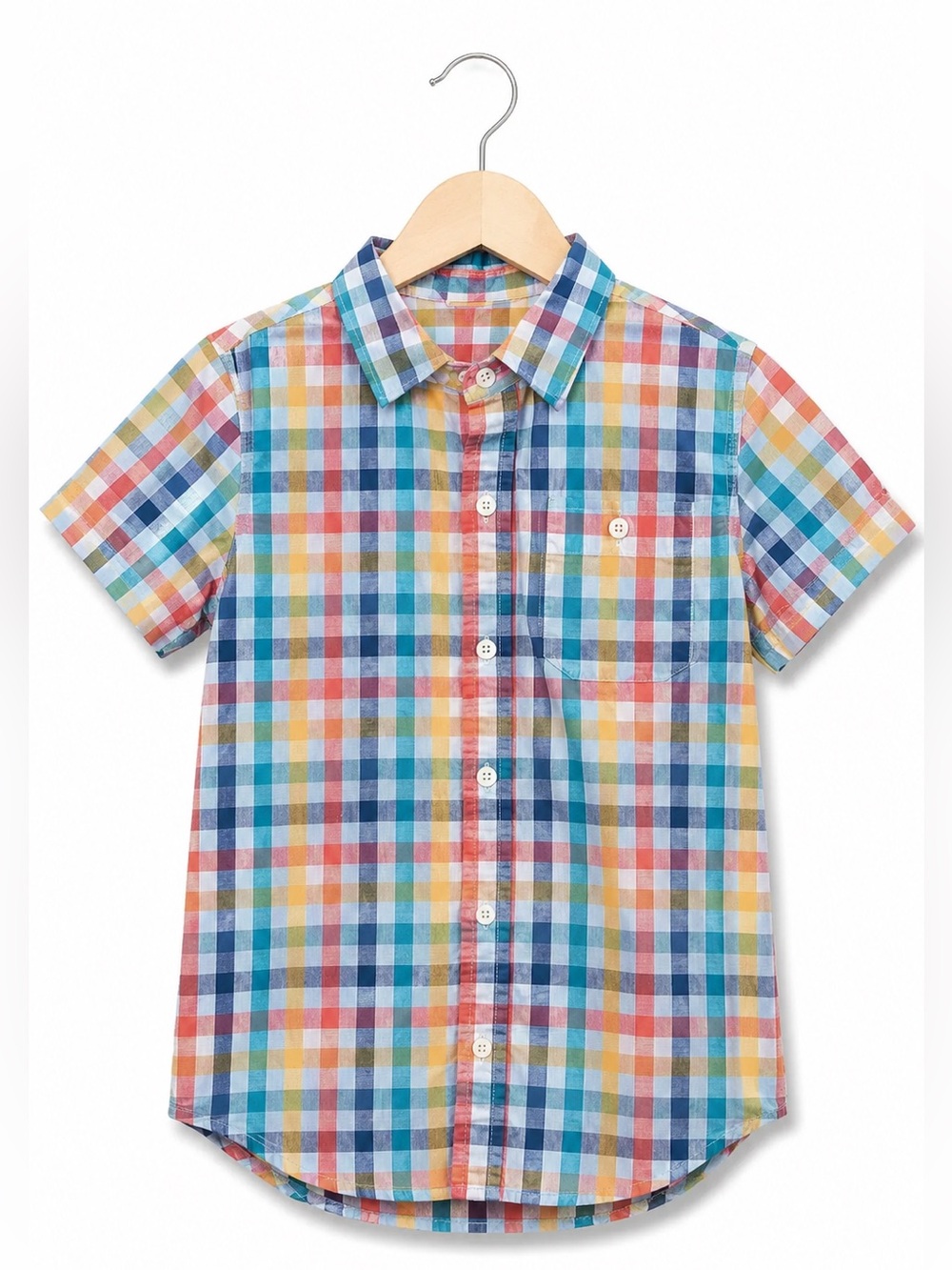 GAP Boys Checkered Button-Up Shirt - Size S (6-7) Blue Red‎ Yellow Orange